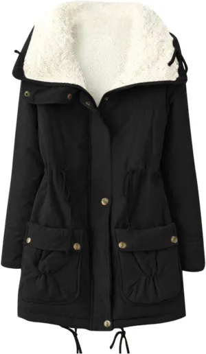Women's Warm Plus Fleece Workwear Jacket Solid Jacket Hooded Jacket Long Sleeve Women Utility Jacket with Hood