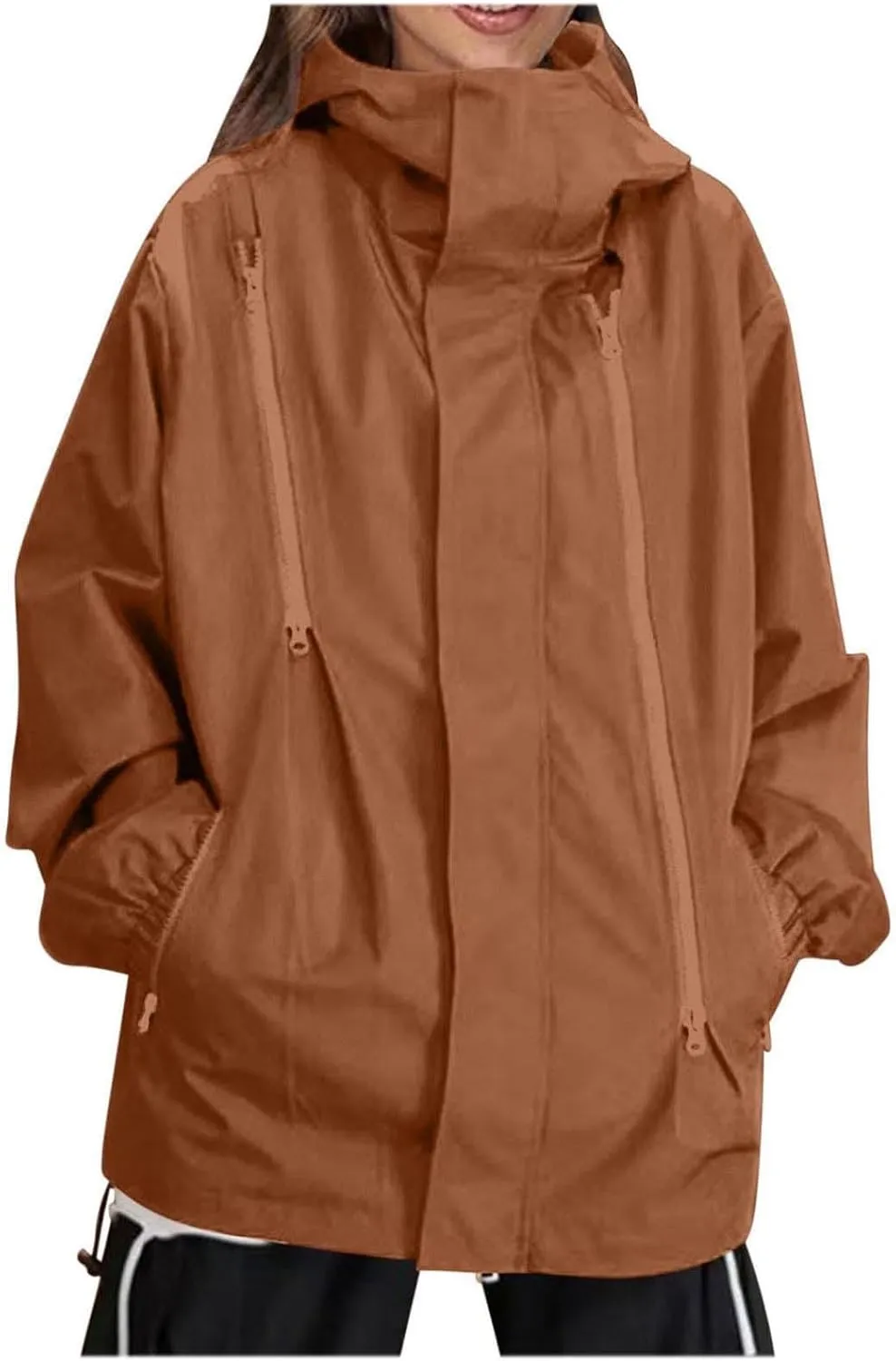 Women's Waterproof Rain Jacket Lightweight Breathable Raincoat Oversize Hooded Hiking Jacket Softshell Windbreaker