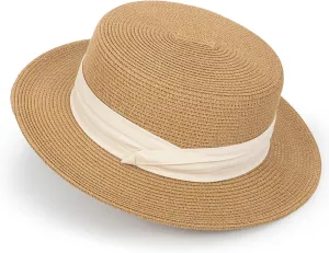 Women's Wide Brim Sun Hat Straw Panama Hat - UV-Protection Summer Boater Fedora Beach-Sun-Hats(M-L)