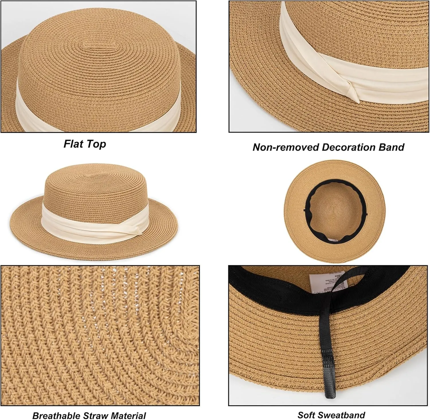 Women's Wide Brim Sun Hat Straw Panama Hat - UV-Protection Summer Boater Fedora Beach-Sun-Hats(M-L)