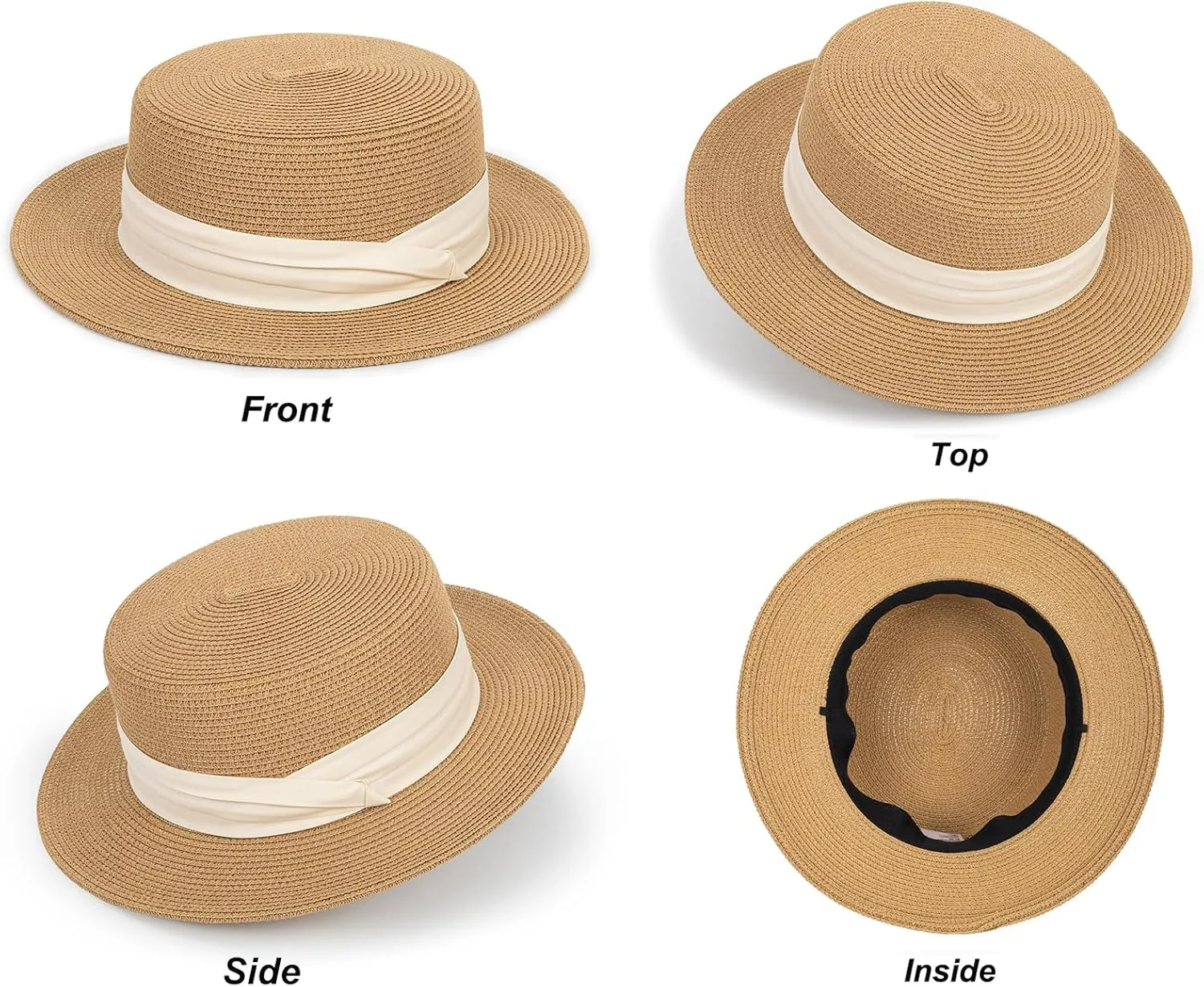 Women's Wide Brim Sun Hat Straw Panama Hat - UV-Protection Summer Boater Fedora Beach-Sun-Hats(M-L)
