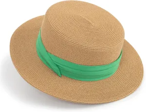 Women's Wide Brim Sun Hat Straw Panama Hat - UV-Protection Summer Boater Fedora Beach-Sun-Hats(M-L)