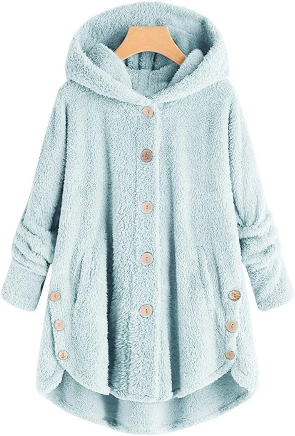 Womens Winter Coats Oversized Fleece Hooded Coat Casual Loose Button Cardigan Jackets Warm Pajama Outdoor