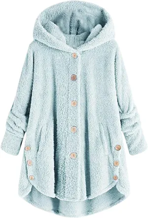 Womens Winter Coats Oversized Fleece Hooded Coat Casual Loose Button Cardigan Jackets Warm Pajama Outdoor
