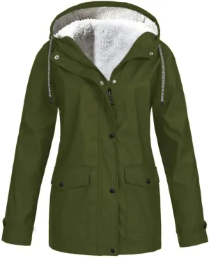 XUETON Women's Casual Zip Up Anork Jackets Thick Fleece Lined Plush Hooded Faux Hooded Thicken Warm Utility Anorak Safari Coat