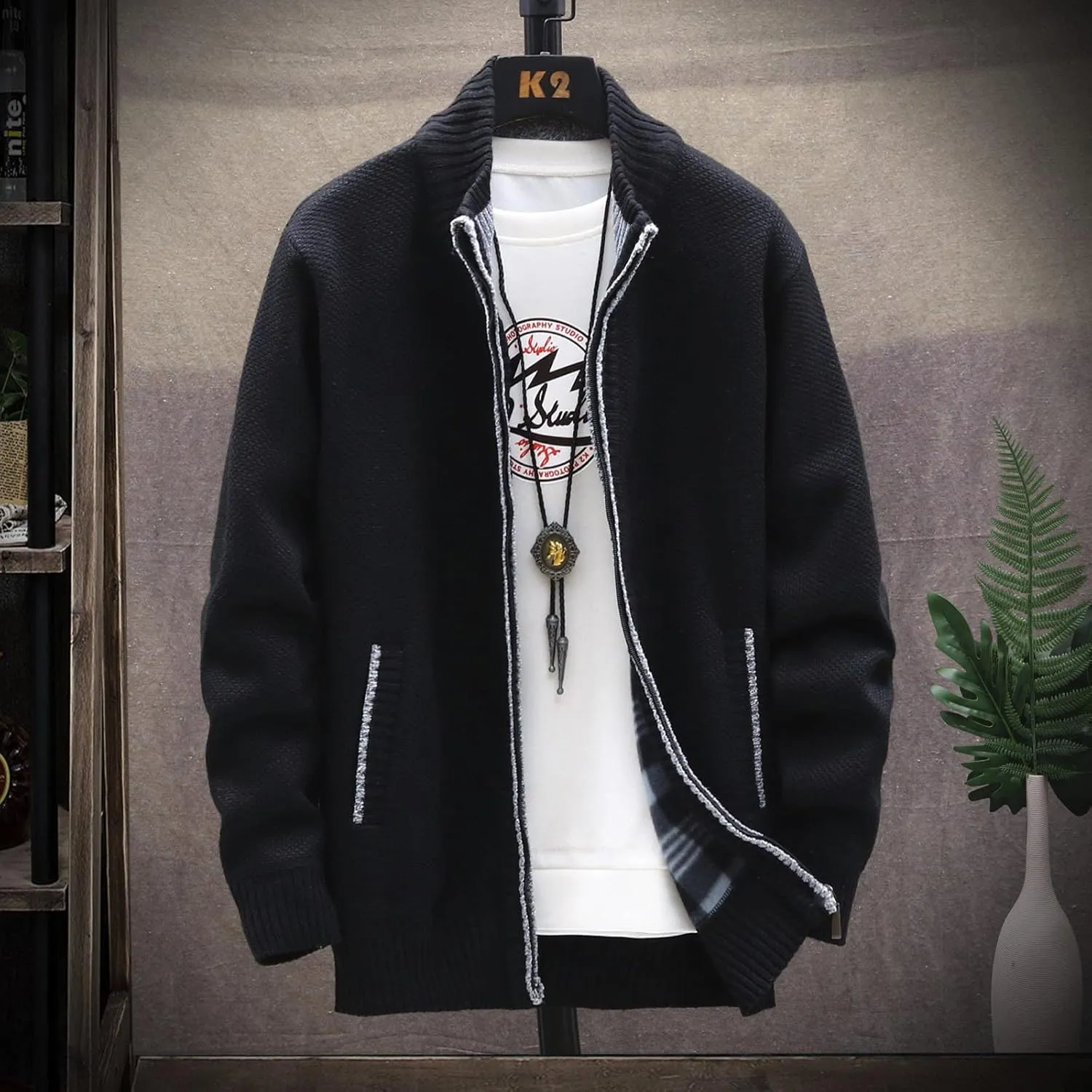 Ymosrh Mens Bomber Jackets Winter Men's Fashion Loose Cardigan Warm Lapel Hooded Jacket Sweater Jackets Lightweight