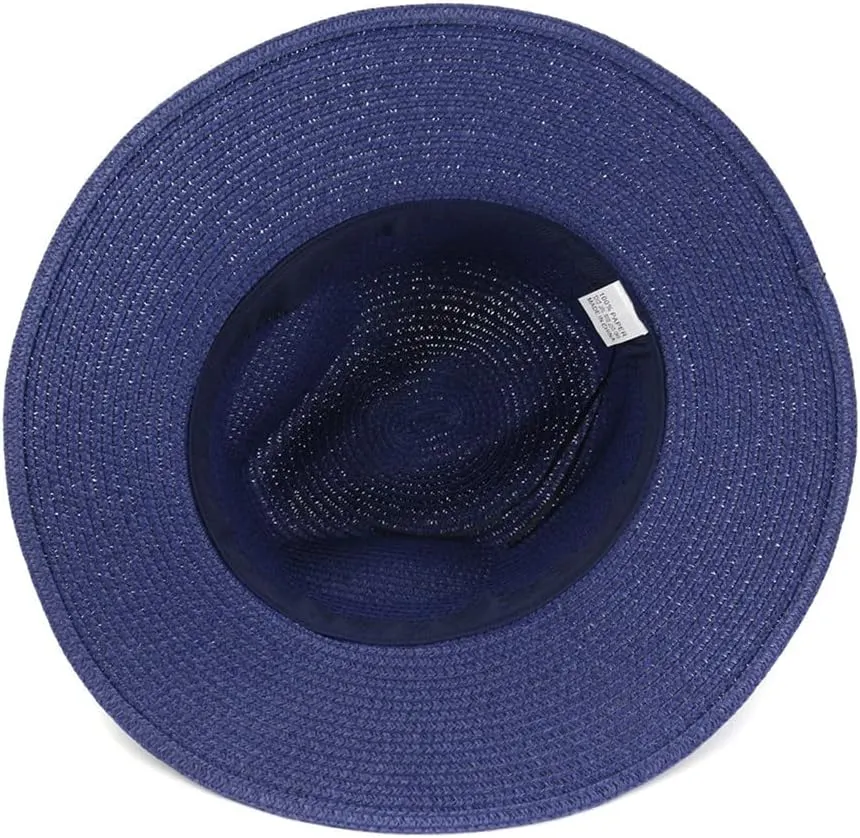 Youllyuu Summer Paper Straw Wide Brim Sun Hats Men Women Fedora Beach Hat Cowboy Sunhat with US Flag Ribbon