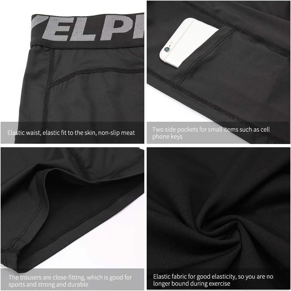 Yuerlian Compression Shorts Men with Pocket Spandex Sport Shorts Athletic Workout Running Performance Baselayer Underwear