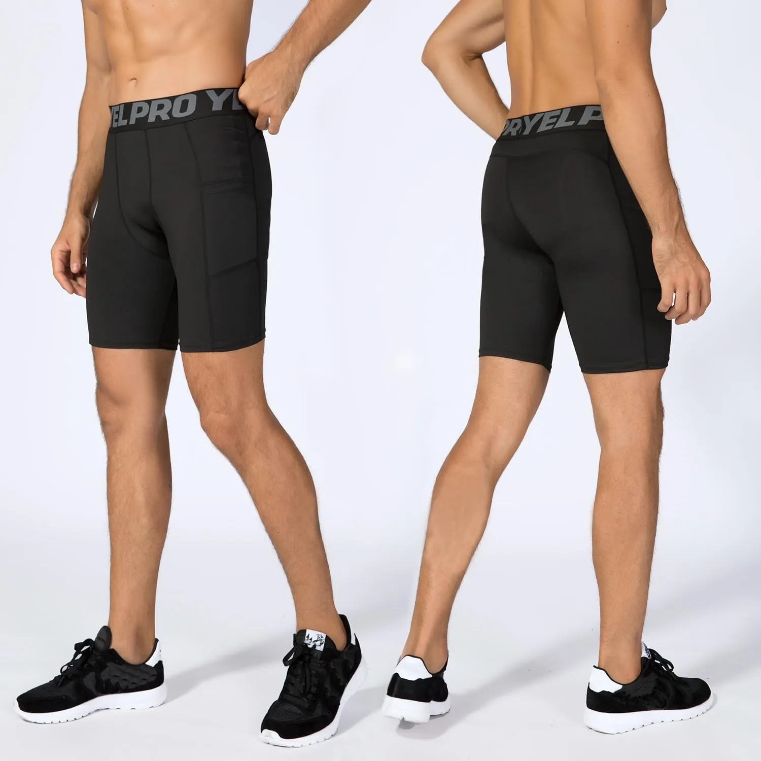 Yuerlian Compression Shorts Men with Pocket Spandex Sport Shorts Athletic Workout Running Performance Baselayer Underwear
