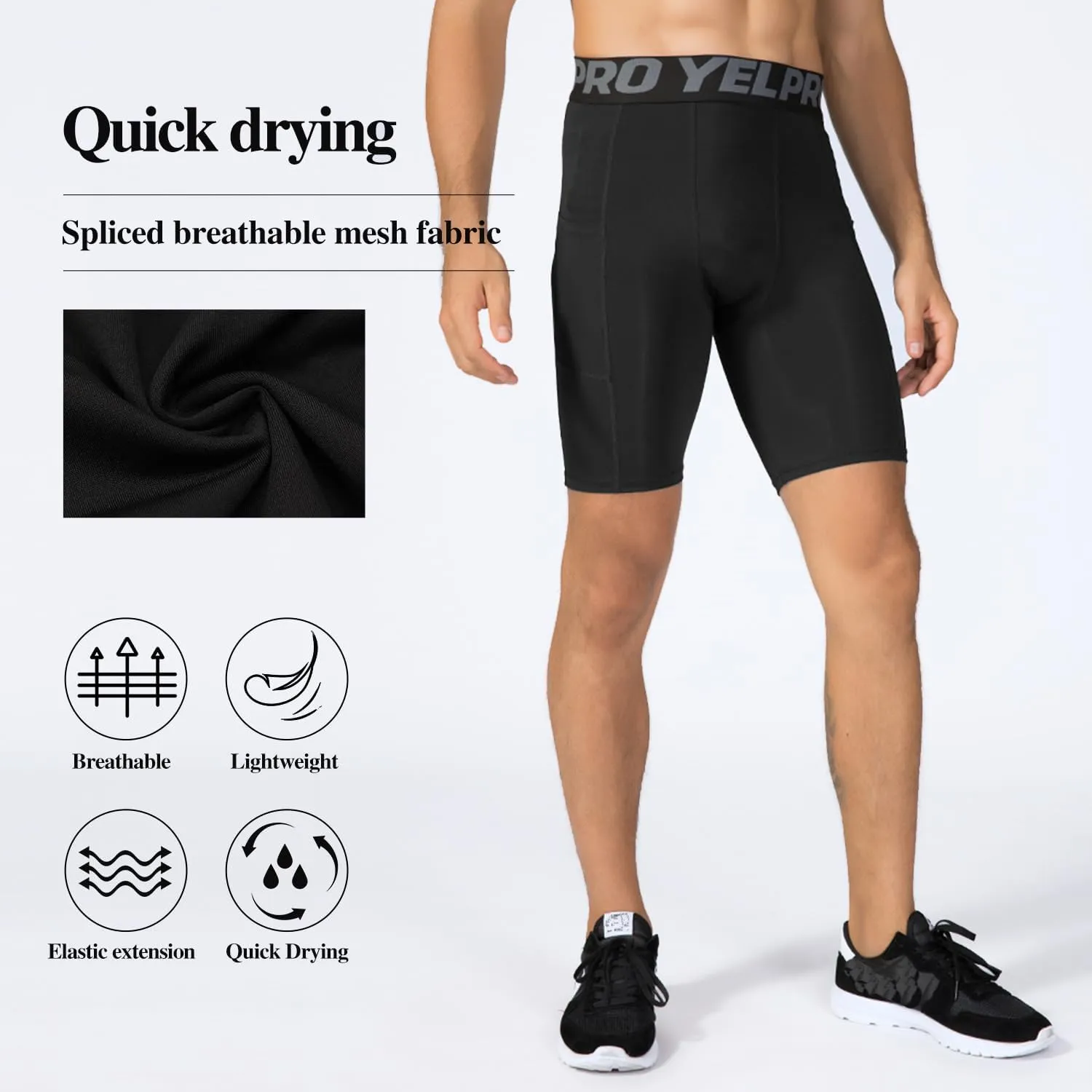 Yuerlian Compression Shorts Men with Pocket Spandex Sport Shorts Athletic Workout Running Performance Baselayer Underwear