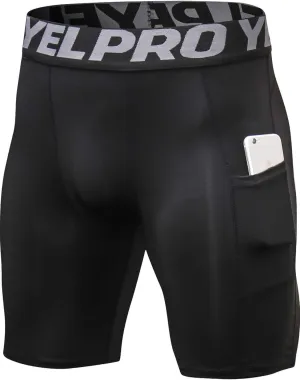 Yuerlian Compression Shorts Men with Pocket Spandex Sport Shorts Athletic Workout Running Performance Baselayer Underwear