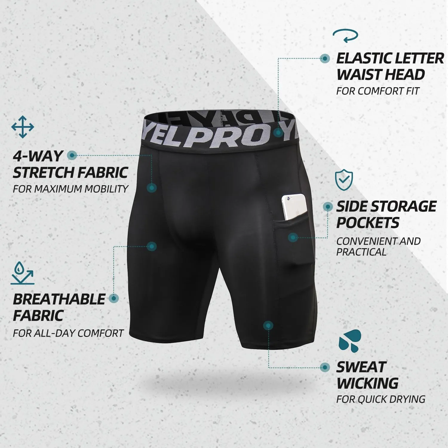 Yuerlian Compression Shorts Men with Pocket Spandex Sport Shorts Athletic Workout Running Performance Baselayer Underwear