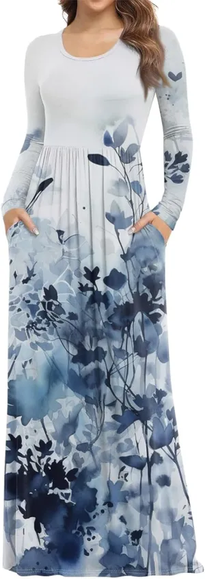 ZEFOTIM Long Sleeve Dress for Women Floral Dresses Summer Dresses for Women Long Dresses V Neck Dresses Spring Dresses