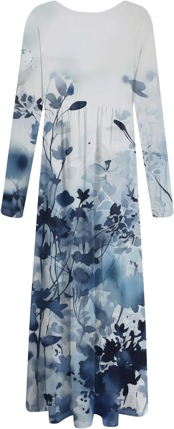 ZEFOTIM Long Sleeve Dress for Women Floral Dresses Summer Dresses for Women Long Dresses V Neck Dresses Spring Dresses