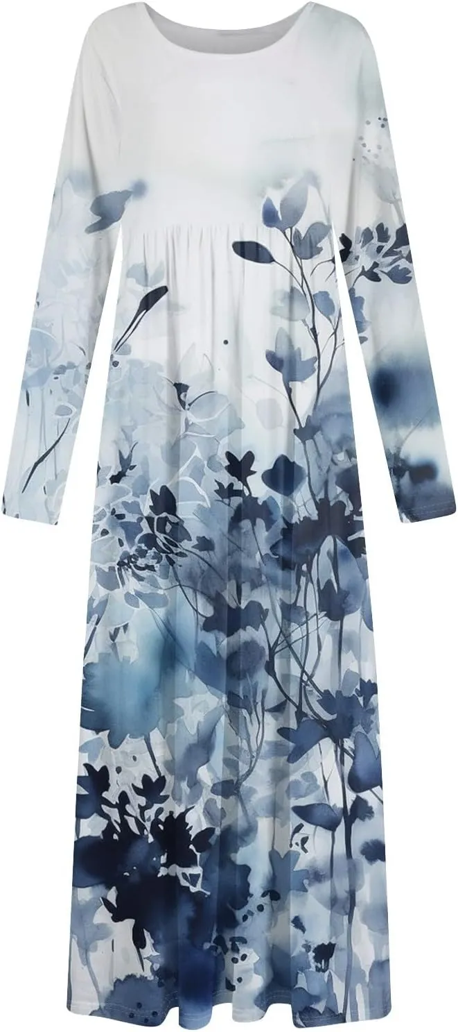 ZEFOTIM Long Sleeve Dress for Women Floral Dresses Summer Dresses for Women Long Dresses V Neck Dresses Spring Dresses