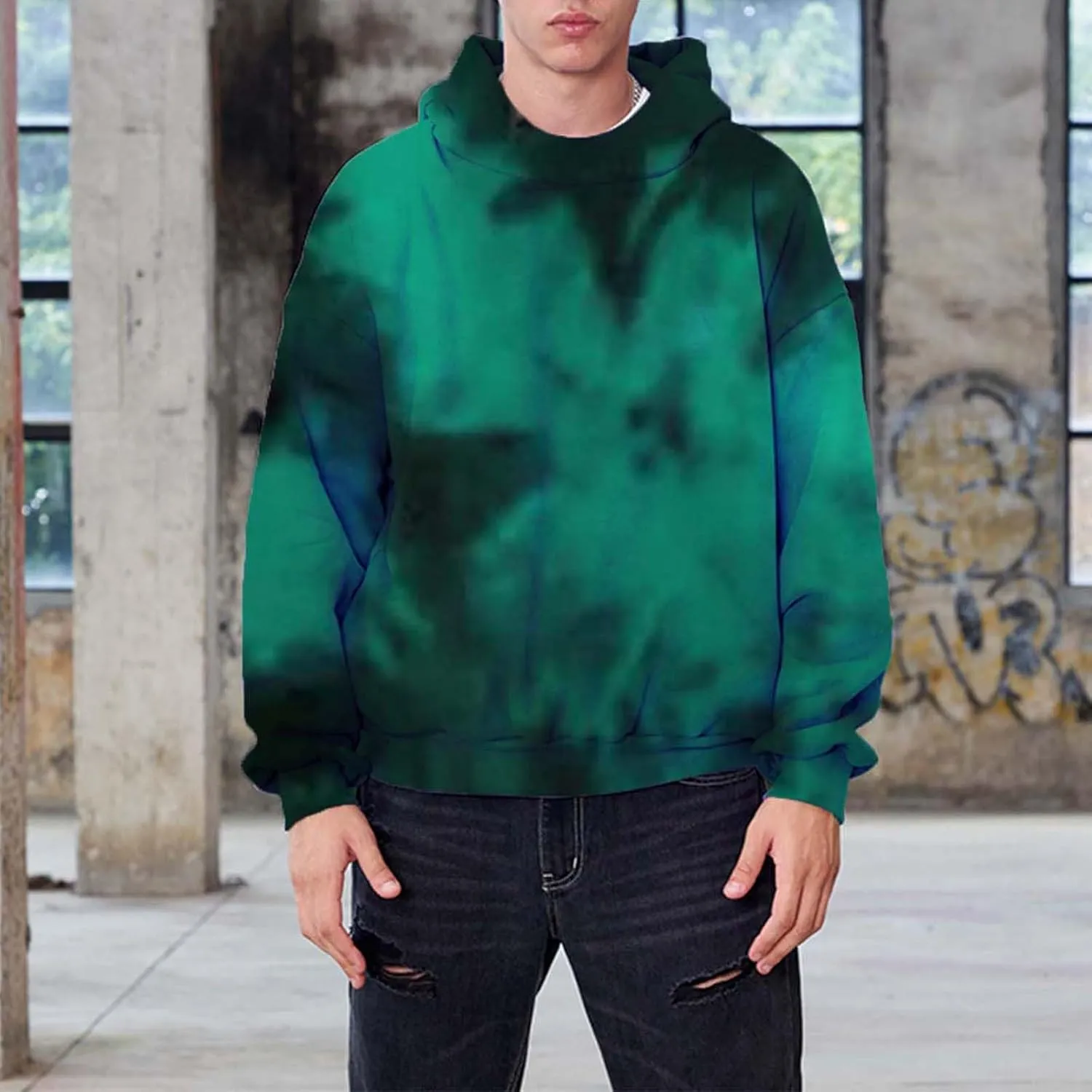 ZYXTIM Womens Fashion Tie Dye Sweatshirt Oversized Long Sleeve Thermal Fleece Pullover Hooded Sweatshirt for Men Plus Size